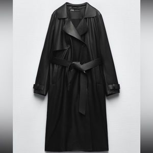 NWT Zara Faux Leather Belted Trench